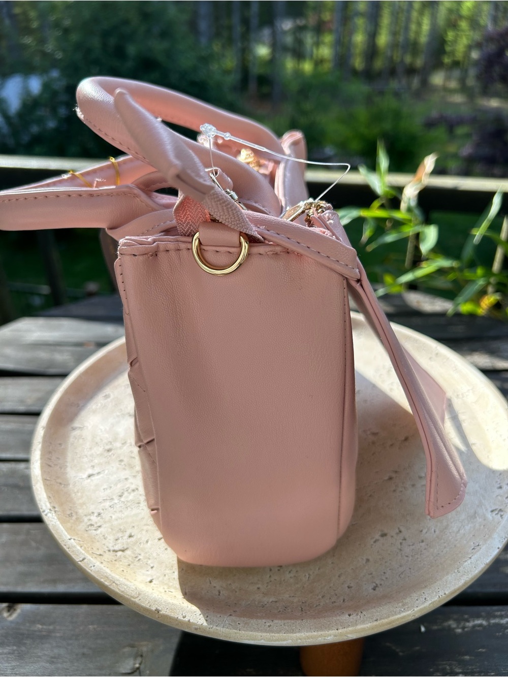 bebe Everett Quilted Satchel in Blush Pink with Gold Logo - Picture 5 of 10